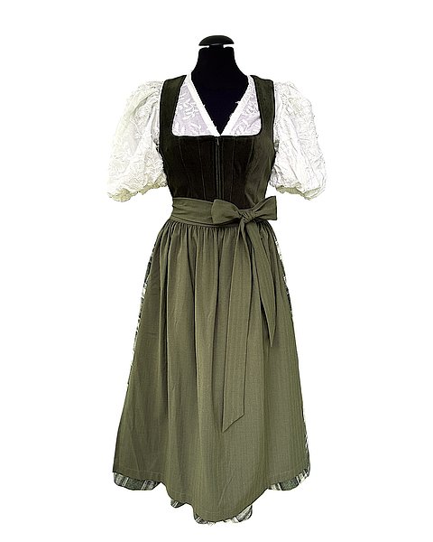 Edles Midi-Dirndl mit grünem Samtmieder und Karo-Rock 