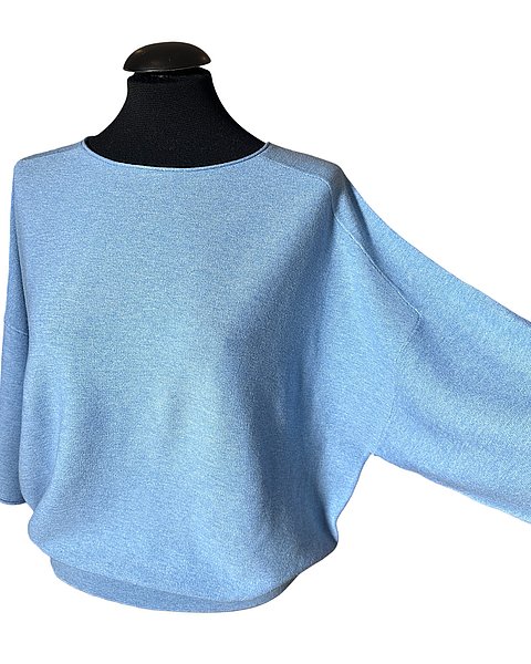 Cashmere-Baumwoll-Pullover in hellblau mit U-Boot-Ausschnitt