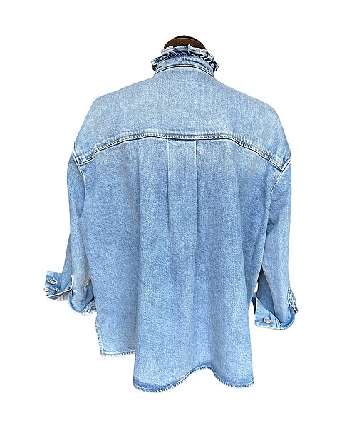 Giacca in jeans casual con colletto a volant, azzurro chiaro
