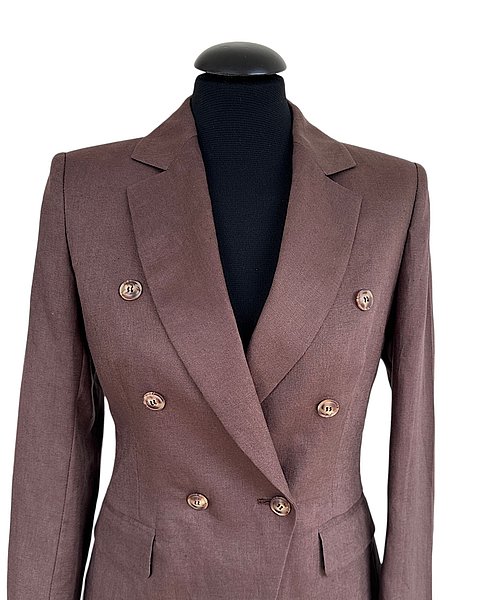 Blazer elegante da donna in lino marrone scuro 