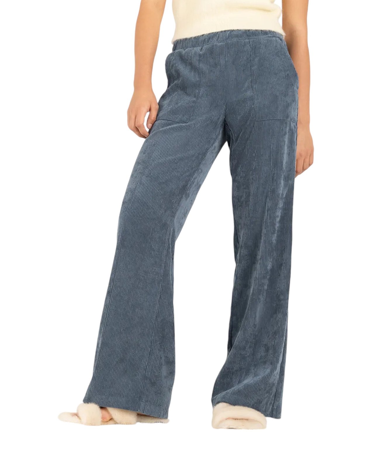 Fließende Cordhose mit weitem Bein, taubenblau
