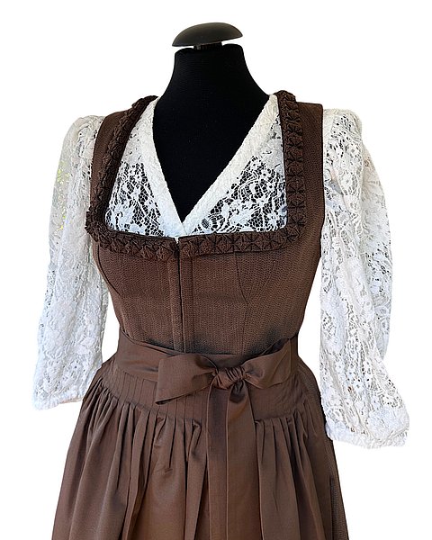 Wunderschönes, langes Dirndl in Dunkelbraun mit passender Schürze