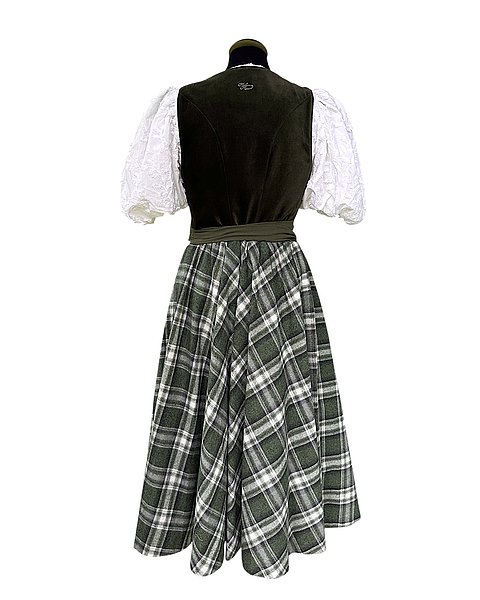 Edles Midi-Dirndl mit grünem Samtmieder und Karo-Rock 