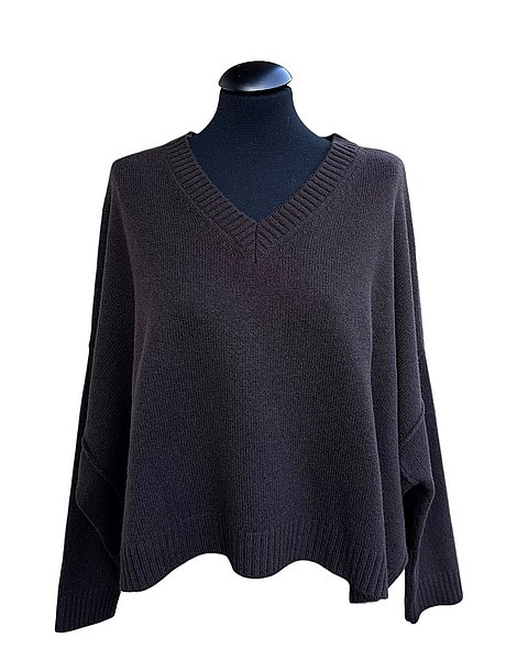 Lässiger Pullover mit V-Ausschnitt, dunkelbraun