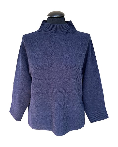 Lässiger Strick-Pullover in Wolle-Cashmere, dunkelblau