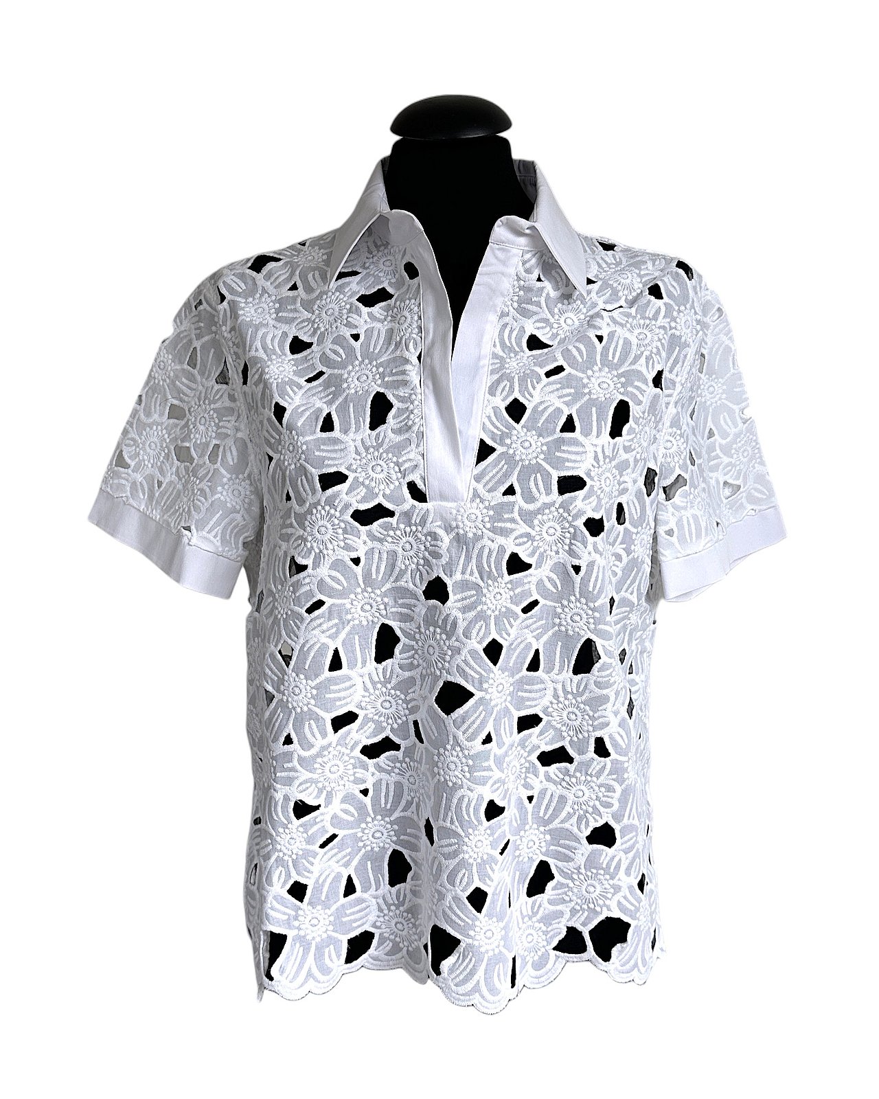 Blusa femminile con ricamo Sangallo, bianca