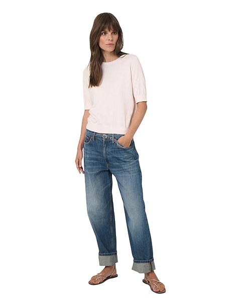 Feinstrick-Pullover mit kurzen Ärmel aus superfeiner Baumwolle, rosé
