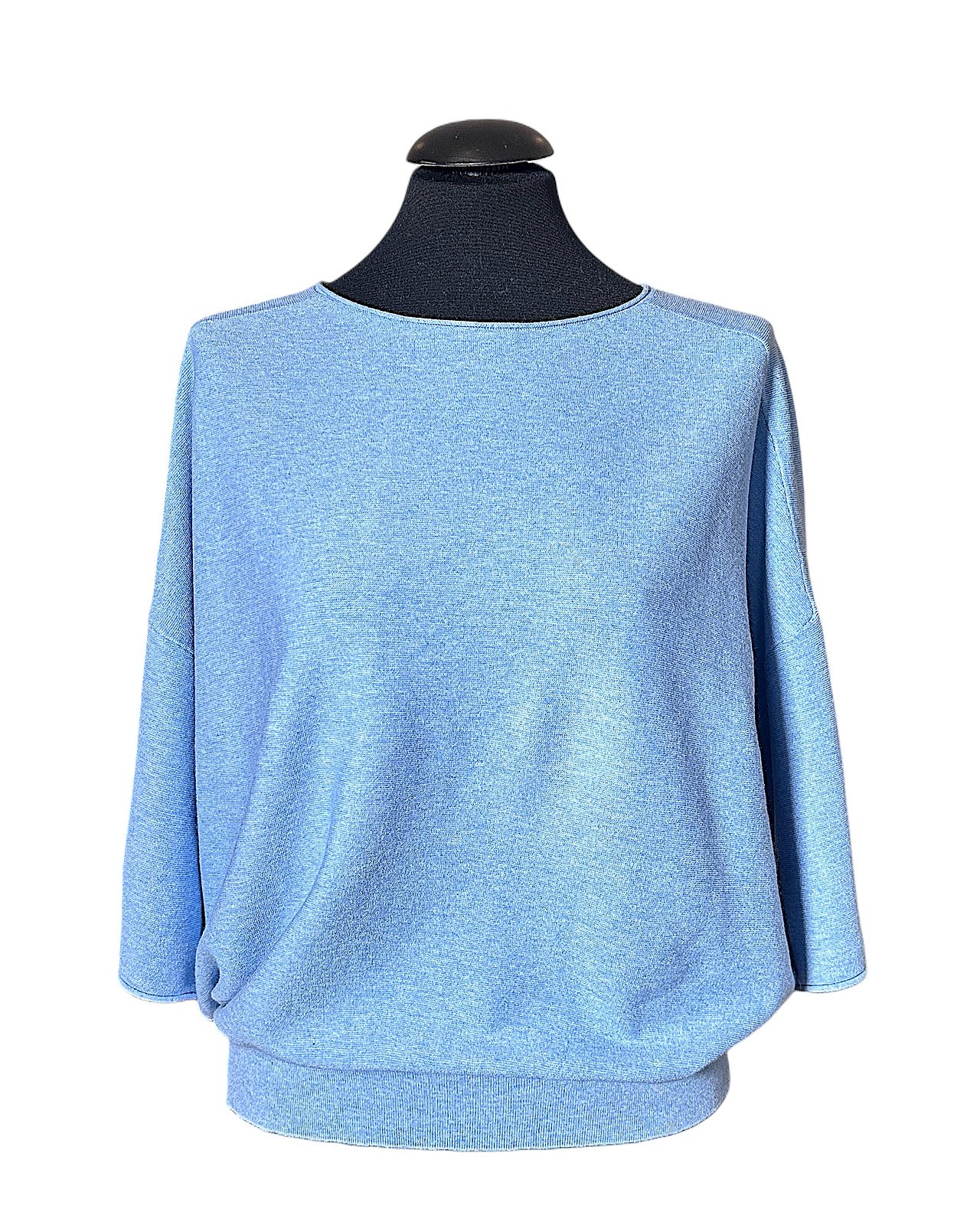Cashmere-Baumwoll-Pullover in hellblau mit U-Boot-Ausschnitt