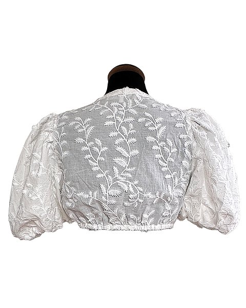 Elegante camicetta da Dirndl con ricamo floreale, bianca