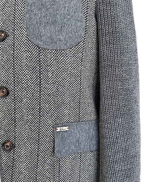 Blazer in maglia con motivo a spina di pesce, grigio