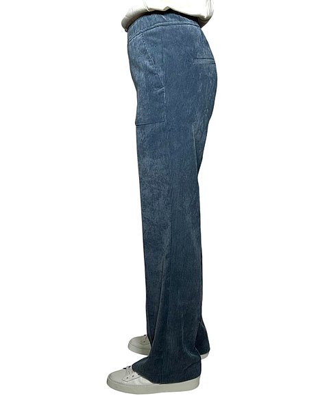 Fließende Cordhose mit weitem Bein, taubenblau